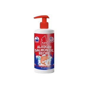 PLATO Wild Alaskan Salmon Oil Kibble Topper - Boost Dog Food with Omega 3 & 6 Fatty Acids - For Healthy Skin & Coat - 8 ounces