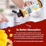 Barlean's Mango Peach Omega 3 Fish Oil Liquid Supplement with Vitamin D, 1080mg EPA & DHA Fatty Acid, Smoothie Flavored & Burpless for Brain, Joint, & Heart Health, 16 oz