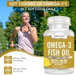 Omega 3-1400mg EPA & DHA - 2000mgs of Triple Distilled Fish Oil - Fatty Acids - Heart Brain & Joint Health - Circulation - Brain Fog - No Fillers or Mercury - Cholesterol - LDL HDL - 120 Count