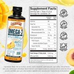 Barlean's Mango Peach Omega 3 Fish Oil Liquid Supplement with Vitamin D, 1080mg EPA & DHA Fatty Acid, Smoothie Flavored & Burpless for Brain, Joint, & Heart Health, 16 oz