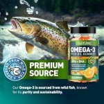 Omega 3 Fish Oil Gummies with EPA & DHA from Wild Fish - Triple Strength Omega 3 Fish Oil Gummy, Supports Healthy Heart, Brain & Immune System, Burpless & Natural - 60 Gummies, 30 Day Supply