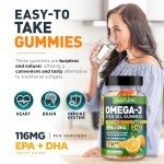 Omega 3 Fish Oil Gummies with EPA & DHA from Wild Fish - Triple Strength Omega 3 Fish Oil Gummy, Supports Healthy Heart, Brain & Immune System, Burpless & Natural - 60 Gummies, 30 Day Supply