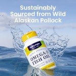 Healthy Origins Triple Strength Omega 3 Fish Oil 1250mg from Wild Alaska Pollock, with DHA, EPA & Omega 3s, Gluten-Free Non-GMO 180 Softgels