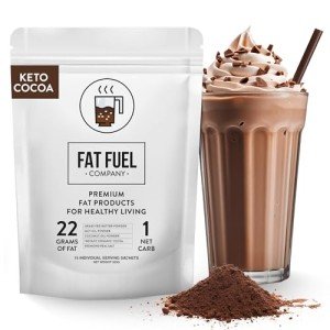 Fat Fuel Keto Cocoa 22g Premium Fats - with Grass Fed Butter, MCT Oil, Coconut & Redmond Real Salt - Instant Organic Cocoa, One Net Carb, A True Meal Replacement - 15 Servings