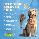 Omega 3 Fish Oil for Dogs and Cats - Healthy Skin and Coat Support Supplement - Omega 3 6 9 EPA DHA Fatty Acids - Itchy Skin, Shedding, Immunity, Joint - Wild Caught Salmon and Pollock Food Topper