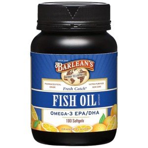 Barlean's Fish Oil Omega 3 Supplement, EPA and DHA Fatty Acid Softgels, 1000mg Orange Flavored Fish Oil Pills, 100 Count
