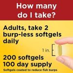 Nature Made Burp Less Fish Oil Omega 3 Supplements, 1200 mg Softgels, Omega 3 Fish Oil for Healthy Heart Support, 200 Softgels, 100 Day Supply