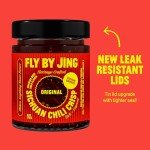 FLYBYJING Original Sichuan Chili Crisp: Premium Chili Oil w/Crunchy Garlic and Shallots - Spicy, Savory, Vegan, Sugar Free Hot Sauce - Good on Noodles, Proteins, Veggies & Everything, 6oz (Pack of 1)