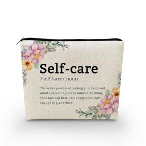 YULUENZE Self Care Definition Inspirational Presents Canvas Makeup Bag Self Care Toiletry Pouch with Zipper Mental Health Birthday Present for Women Coworkers Friends BFF