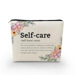 YULUENZE Self Care Definition Inspirational Presents Canvas Makeup Bag Self Care Toiletry Pouch with Zipper Mental Health Birthday Present for Women Coworkers Friends BFF