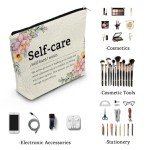 YULUENZE Self Care Definition Inspirational Presents Canvas Makeup Bag Self Care Toiletry Pouch with Zipper Mental Health Birthday Present for Women Coworkers Friends BFF