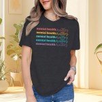 IFQ Women's Mental Health Matters Shirt Self Care Crewneck T-Shirt Inspirational Letter Print Tee Grey