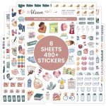 Bloom Daily Planners Rest is Self-Care Planner Sticker Pack - 8 Sheets / 490+ Stickers - Relaxation Themed Illustrations for Mental Health & Wellness - Journaling, Scrapbooking, Planning