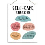 Self-Care Check-In Sign, Mental Health & Wellness Decor, Wooden Wall Plaque for Home or Office, Psychological Door Sign, Therapy Room Decor