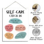 Self-Care Check-In Sign, Mental Health & Wellness Decor, Wooden Wall Plaque for Home or Office, Psychological Door Sign, Therapy Room Decor
