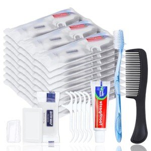 HQSLsund 10 Sets Personal Hygiene Kit Bulk, Disposable Toothbrushes with Toothpaste Floss Comb Soap and Cover, Toiletry Kits Homeless Supplies Bulk for Women,Men,Travel,Homeless