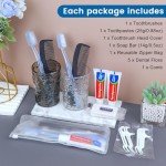 HQSLsund 10 Sets Personal Hygiene Kit Bulk, Disposable Toothbrushes with Toothpaste Floss Comb Soap and Cover, Toiletry Kits Homeless Supplies Bulk for Women,Men,Travel,Homeless