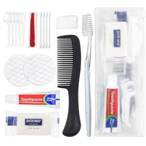 HQSLsund 25 Sets Personal Hygiene Kit Bulk, Disposable Toothbrushes with Toothpaste Floss Comb Soap Cover and Vanity Kit, Toiletry Kits Homeless Supplies Bulk for Women,Men,Travel,Homeless
