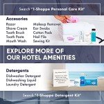 Personal Care Travel Toiletries | 1-Shoppe Amenities Kit | Travel Shaving Set, Toothbrush & Paste, Mouthwash, Makeup Wipes, Swabs, Nail File & Sewing Kit | 150 Pieces
