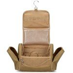 Prokva Tactical Toiletry Travel Bag for Men, Hanging Dopp Kit Hygiene Bag Shower Organizer with Hook for Toiletries and Shaving Care, Khaki (Empty Bag)