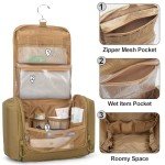 Prokva Tactical Toiletry Travel Bag for Men, Hanging Dopp Kit Hygiene Bag Shower Organizer with Hook for Toiletries and Shaving Care, Khaki (Empty Bag)