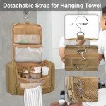 Prokva Tactical Toiletry Travel Bag for Men, Hanging Dopp Kit Hygiene Bag Shower Organizer with Hook for Toiletries and Shaving Care, Khaki (Empty Bag)