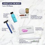 Personal Care Travel Toiletries | 1-Shoppe Amenities Kit | Travel Shaving Set, Toothbrush & Paste, Mouthwash, Makeup Wipes, Swabs, Nail File & Sewing Kit | 75 Pieces