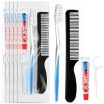 Newtay 100 Sets Disposable Toothbrushes with Toothpaste Floss and Comb for Travel Individually Wrapped, Homeless Care Package Bulk Hygiene Kits for Homeless/Hotel/shelter/Nursing Home/Charity