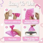 Eyryfui Sanitary Napkin Disposal Bags with Dispenser Feminine Hygiene Disposal Bags for Tampons Trash Bag, Personal Care Sanitary Bag for Women Privacy Handling (Pink)