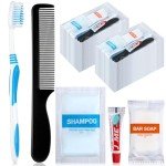 Newtay 48 Sets Personal Hygiene Kit Basic Toiletry Kits Homeless Supplies Bulk for Women, Men, Travel, Charity, Business Include 48 Shampoo, 48 Toothbrush, 48 Toothpaste, 48 Comb, and 48 Bath Soap