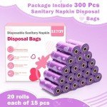 300P Sanitary Napkin Disposal Bags, Luxiv Disposable Sanitary Bags Rolls Personal Care Disposal Bag for Diapers, Tampons, Pad Period Bag Disposal Feminine Hygiene Products Bags with Scent (Purple)