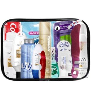 Womens Travel Toiletry Kit, 13 Travel-Size Hygiene Essentials for Bath, Shaving, Personal Care in TSA-Compliant Transparent Bag, Mini Toiletries Kit for Business, Charity, Gift for Her