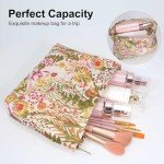 HEY M&Q Red Aesthetic Floral Cosmetic Bags for Women Canvas Makeup Pouch Large Capacity Period Kit Hygiene Clutch Bag Travel Elegant Skincare Girls Organizer Pouch