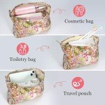 HEY M&Q Red Aesthetic Floral Cosmetic Bags for Women Canvas Makeup Pouch Large Capacity Period Kit Hygiene Clutch Bag Travel Elegant Skincare Girls Organizer Pouch