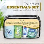 Asom Unisex Toiletry Travel Kit – 25-Piece TSA-Approved Hygiene Essentials Set with Leak-Proof Pre-Filled Bottles for Shampoo, Body Wash, Lotion and Personal Care in Clear Carry-On Bag