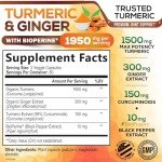 Turmeric Curcumin Supplement 1950mg with Organic Turmeric & Ginger, 95% Curcuminoids, BioPerine Black Pepper for Best Absorption, Nature's Vegan Joint Support, Non-GMO, Bottled in USA - 240 Capsules