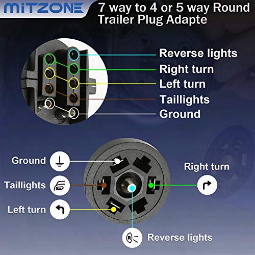 MITZONE 7 Round to 4/5 Flat Trailer Plug Adapter