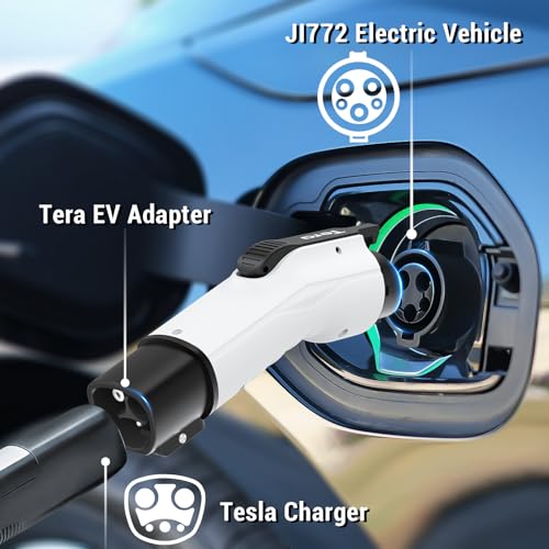 Tera Tesla Charger J1772 Adapter: 48Amp 250V, Anti-Drop Lock