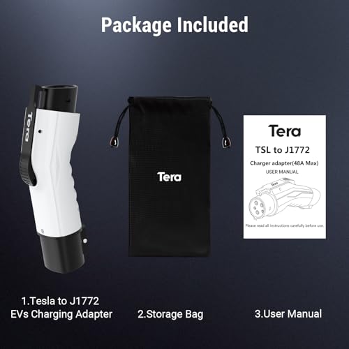 Tera Tesla Charger J1772 Adapter: 48Amp 250V, Anti-Drop Lock