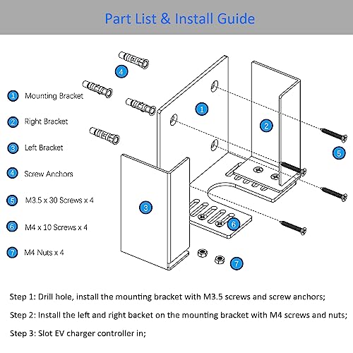 Htlakiki Durable Black Wall Mount Bracket for EV Charger