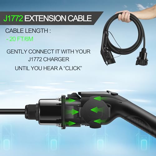 Guwieyg SAE J1772 EV Charger Extension Cable 20ft 240V