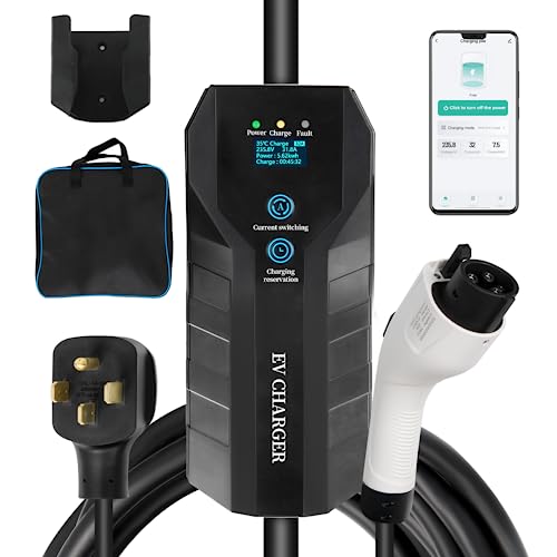 Fineera Portable Level 2 EV Charger with WiFi & Bluetooth, 25FT Cable