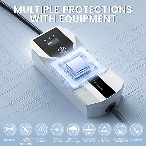 Godiag EV101 Portable EV Charger Level 1+2, 8/10/13/16Amp Adjustable Electric Car Charger, 110V-240V 3.5KW 20ft Plug-in Hybrid EV Charger