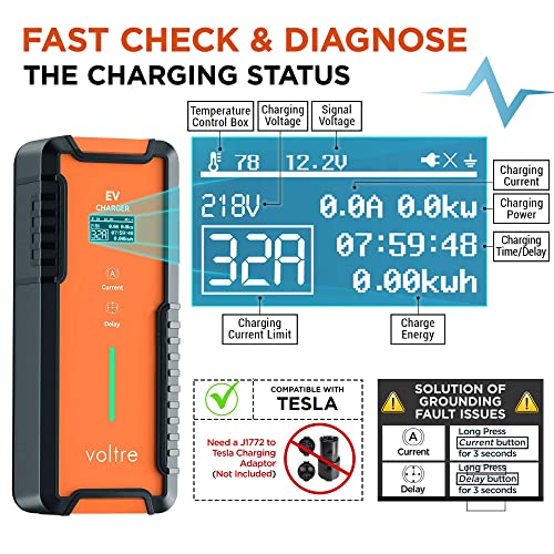Voltre M2 EV Charger | 25 Ft MAX Cable | 8-32A 110-240V | Tesla & EVs