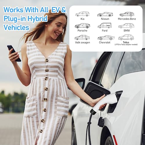 Fineera Portable Level 2 EV Charger with WiFi & Bluetooth, 25FT Cable