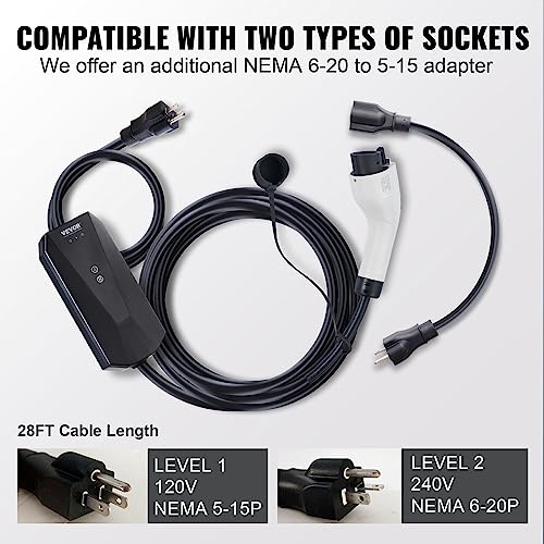 Vevor Portable EV Charger, 16A 120V/240V, 28ft Cable, EV Charger