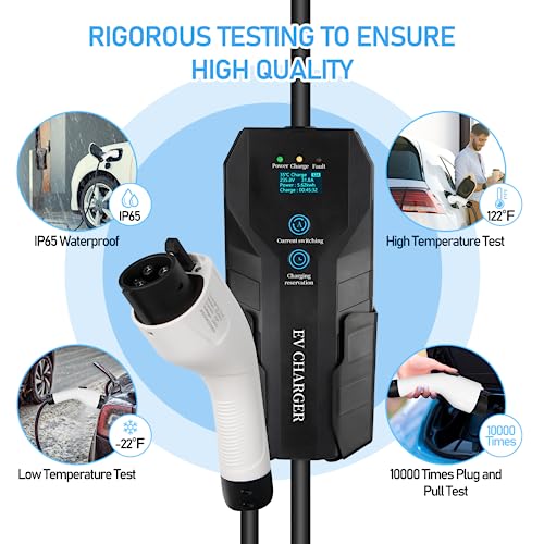 Fineera Portable Level 2 EV Charger with WiFi & Bluetooth, 25FT Cable