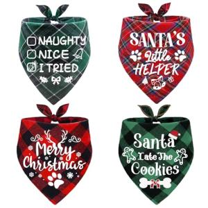 Christmas Plaid Dog Bandanas Gift Set - 4 Pack