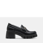 Black Platform Chunky Loafers for Women