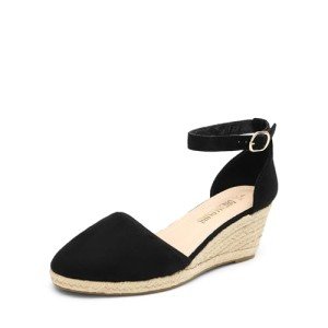 DREAM PAIRS Women's Black Ankle Strap Wedge Sandals